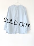 NO CONTROL AIR　60/-ポリエステルタイプライター・製品染め ノーカラーシャツ　Ice Blue