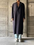  ◎ FIRMUM　ウールリネンヘリンボン・ストライプテーラードカラーコート　NAVY×BROWN STRIPE