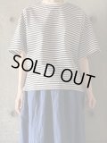 atelier naruse　コットンボーダーカットソー半袖【na-F07068】ベイジュ×ネイビー