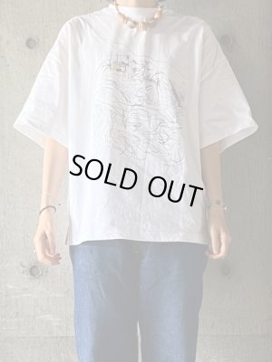 画像1: atelier naruse　コットンプリントカットソー ~cabin~【na-S07082】white