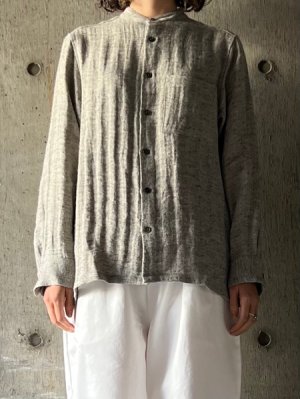 画像1: atelier naruse　リネンツィードバンドカラーシャツ【na-f02067】moku-gray
