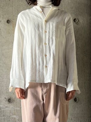 画像1: atelier naruse　リネンツィードバンドカラーシャツ【na-f02067】white