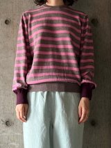 atelier naruse　コットンウールボーダーニット【nakt-39】pink（袖リブ×bordeaux）