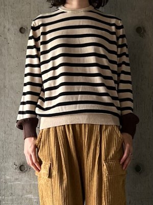 画像1: atelier naruse　コットンウールボーダーニット【nakt-39】beige（袖リブ×brown）