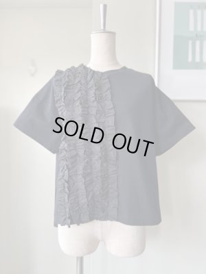 画像1: UNIVERSAL SEVEN　クラシック天竺 フリルTシャツ 【US251CT023】クロ