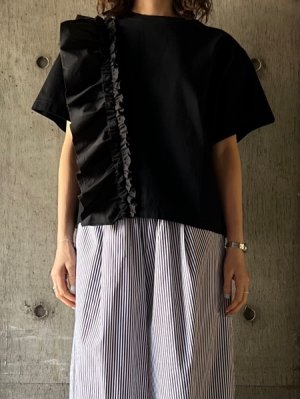 画像1: UNIVERSAL SEVEN　クラシック天竺 ショルダーフリルT 【US251CT022】クロ