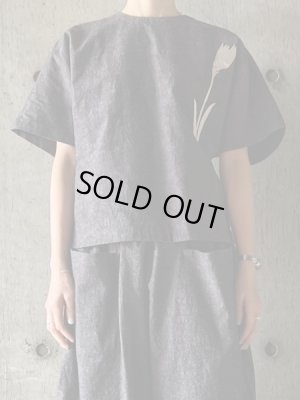 画像1:  atelier naruse　コットンリネンスモックブラウス 〜チューリップ〜【na-h02076】moku-gray
