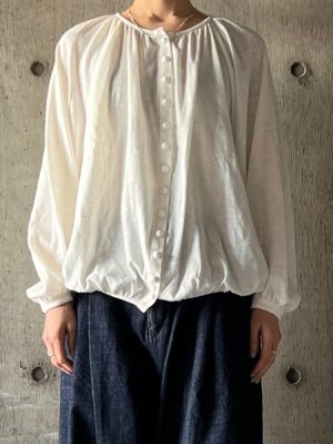 画像1: atelier naruse　コットンヘンプギャザーカットソーカーディガン【na-f07090】オフホワイト
