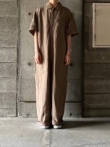  TISSU　オリジナルフレンチリネン 半袖比翼オールインワン【TS240PT072】モカ