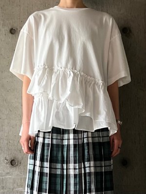 画像1: UNIVERSAL SEVEN　クラシック天竺 アシンメトリーフリルハーフスリーブPO【US251CT003】シロ