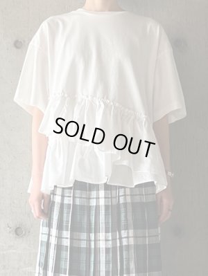 画像1: UNIVERSAL SEVEN　クラシック天竺 アシンメトリーフリルハーフスリーブPO【US251CT003】シロ