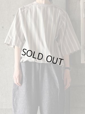 画像1: atelier naruse　コットンタイプライター裾絞りプルオーバー〜マルチストライプ〜【na-t02078】gray（× gray）