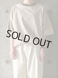 atelier naruse　コットンリネン裾絞りプルオーバー〜イエローストライプ〜【na-t02078】beige（× brown）