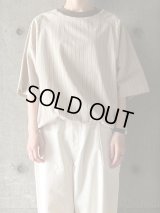  ○ atelier naruse　コットンリネン裾絞りプルオーバー〜イエローストライプ〜【na-t02078】beige（× brown）