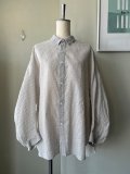  ◯ FIRMUM　1/80スターチコットン・ストライプローン カーブスリーブシャツ【LE_FR1203SF】LIGHT GREY × OFF WHITE