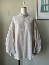 FIRMUM　1/80スターチコットン・ストライプローン カーブスリーブシャツ【LE_FR1203SF】LIGHT GREY × OFF WHITE