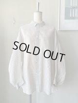 FIRMUM　1/80スターチコットン・ストライプローン カーブスリーブシャツ【LE_FR1203SF】LIGHT GREY × OFF WHITE