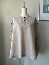FIRMUM　1/80スターチコットン・ストライプローン オーバーベスト【LE_FR1205VT】BEIGE×LIGHT GREY
