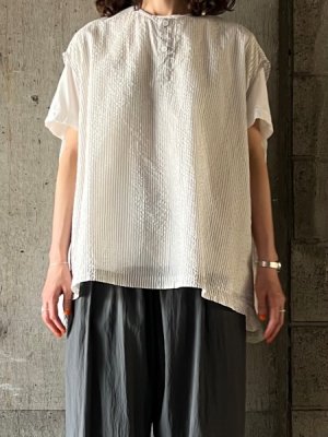 画像1: FIRMUM　1/80スターチコットン・ストライプローン オーバーベスト【LE_FR1205VT】LIGHT GREY × OFF WHITE