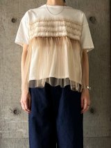  PARIS DE AOUNE　クラシック天竺チュールコンボ フリルPO【PA242CT003】シロ×ベージュ