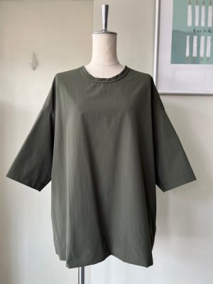 画像1: NO CONTROL AIR　ストレッチポリエステル・マットタイプライター 5分袖オーバーサイズシャツ【SN_NC0509PO】Olive