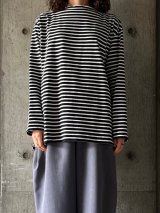FIRMUM　キョウテン/微強撚綿天竺ボートネック長袖プルオーバー【SN_FR0907TN】BK BASE×WH BD