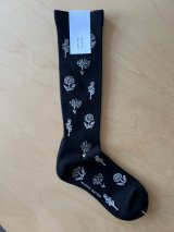atelier naruse　コットンウール 〜monotone flower〜 着圧ソックス【naya-76】black