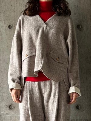 画像1: atelier naruse シェットランドウールリネンスモック【na-f02064】beige