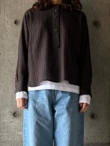 atelier naruse ウールストライプスモックブラウス【na-f02084】brown