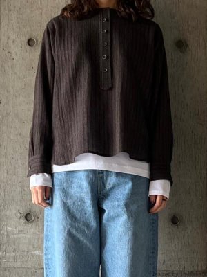 画像1: atelier naruse ウールストライプスモックブラウス【na-f02084】brown