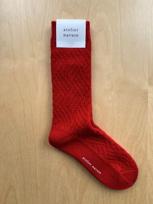 画像1: atelier naruse　ウール 〜basket〜 ニッティングソックス【naya-78】red