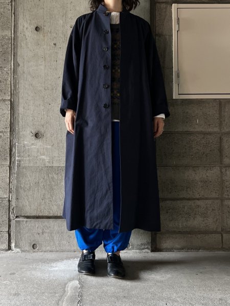 画像1: atelier naruse　コットンヘンプスタンドカラーコート【na-f04058】navy (1)