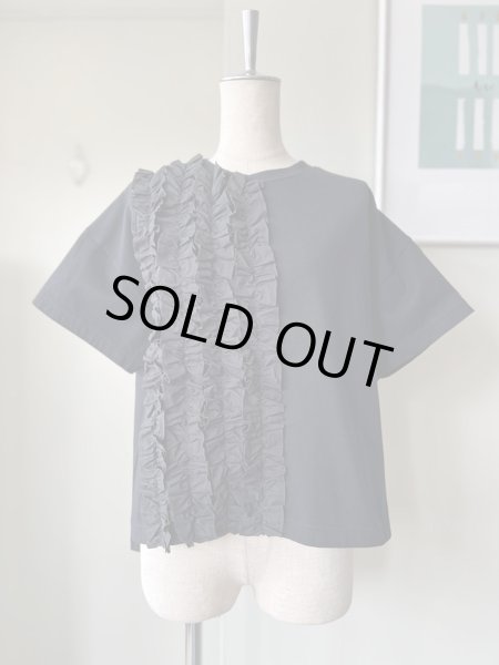 画像1: UNIVERSAL SEVEN　クラシック天竺 フリルTシャツ 【US251CT023】クロ (1)
