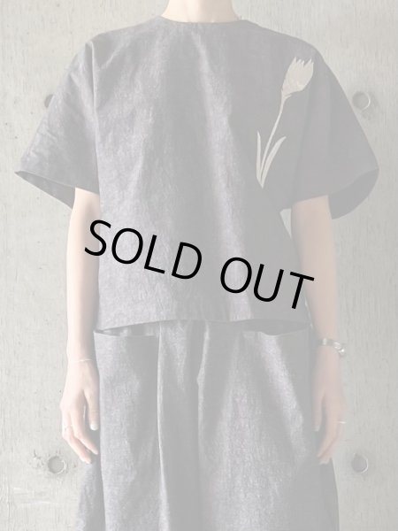 画像1:  atelier naruse　コットンリネンスモックブラウス 〜チューリップ〜【na-h02076】moku-gray (1)