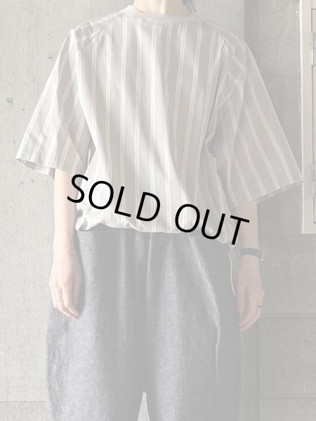 画像1: atelier naruse　コットンタイプライター裾絞りプルオーバー〜マルチストライプ〜【na-t02078】gray（× gray） (1)