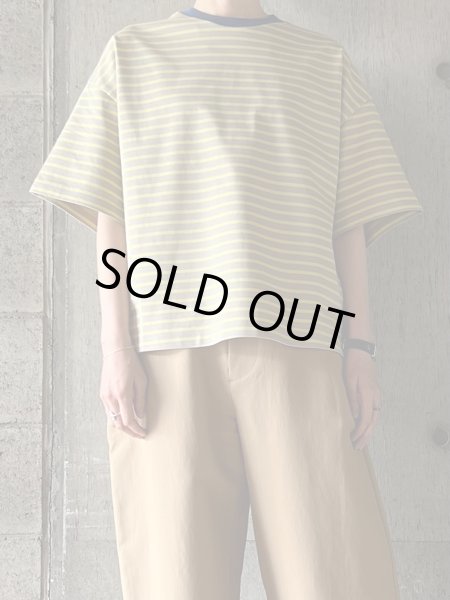 画像1:  atelier naruse　コットンボーダーカットソー（半袖）【na-f07092】beige × yellow (1)