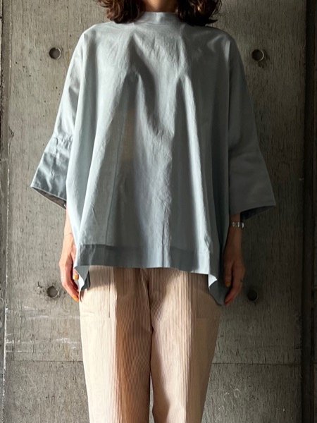 画像1: UNIVERSAL SEVEN　ボイルガーゼ スタンドカラーBL 【US241BL029】ブルーグレー (1)