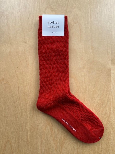 画像1: atelier naruse　ウール 〜basket〜 ニッティングソックス【naya-78】red (1)