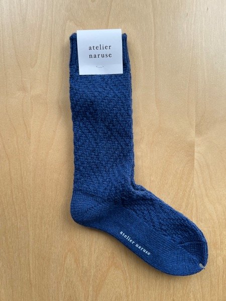 画像1: atelier naruse　ウール 〜basket〜 ニッティングソックス【naya-78】blue (1)